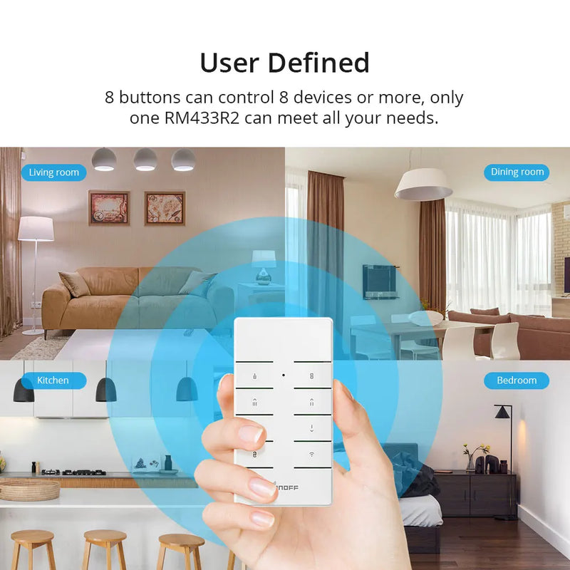 SONOFF RM433 R2 433MHz RF Remote Controller 8 Button Remote Control Paired with SONOFF TX Wall Switch RF Devices iFan04 D1 RFR2