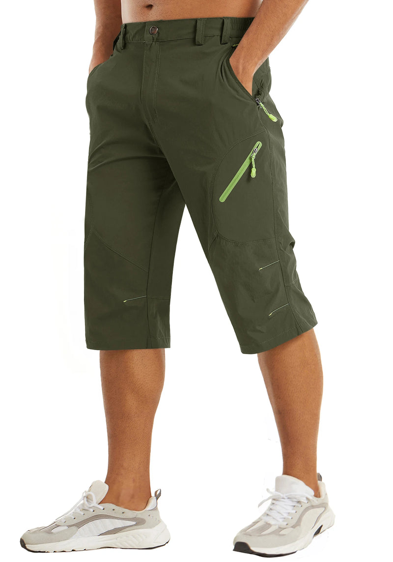 TACVASEN Below Knee Length Summer Waterproof Shorts Mens Quick Drying 3/4 Capri Pants Hiking Walking Sports Outdoor Nylon Shorts