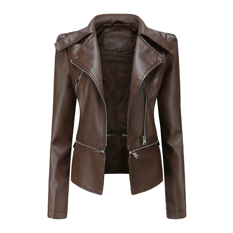 2026 New Women Black Faux Leather Jacket, Casual Zipper Decoration Biker Coat, Female Casual Solid Short Outwear S-3XL