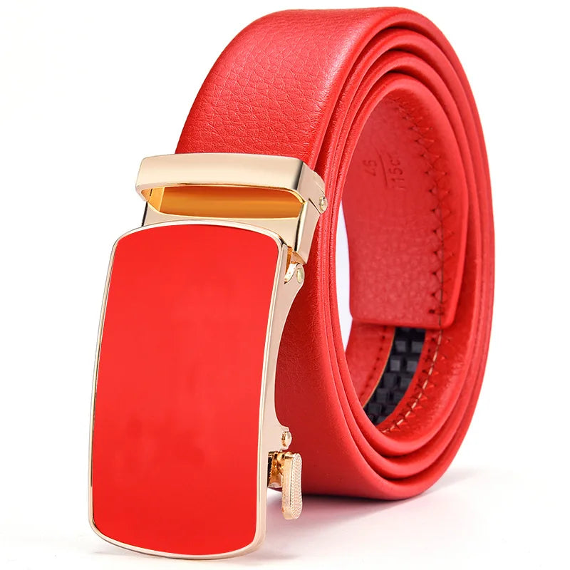 Red Automatic Buckle Belt for Both Men and Women Fashion Hot Seller Belts 100cm - 120cm 130cm Man Cinturon