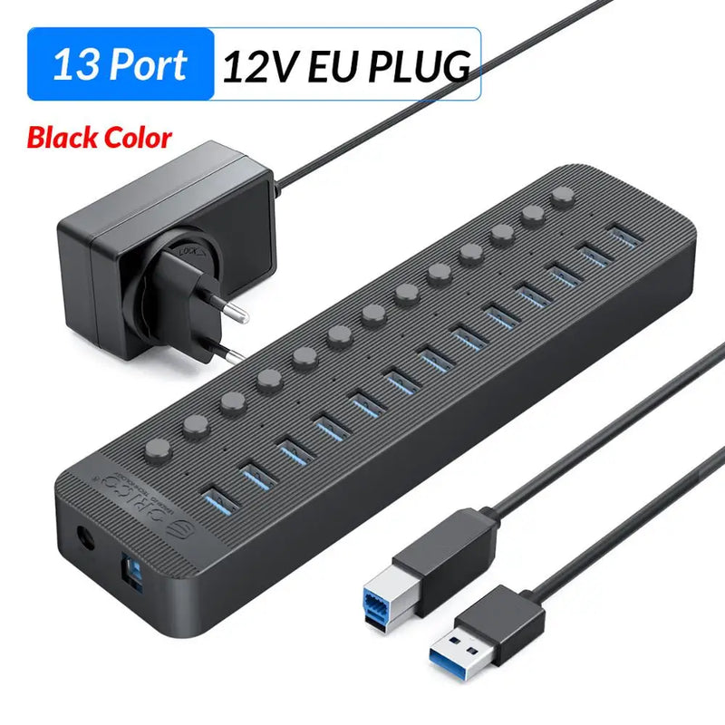 ORICO Industrial USB 3.0 HUB 7/10/13/16 ABS USB OTG Splitter On/Off Switch With 12V Power Adapter Support Charger For Computer