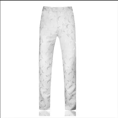 2026 New Men's White Rose Pattern Suit Pants, Business Office Trousers, Wedding Party Men Dress Pants Blue Pantalones Hombre