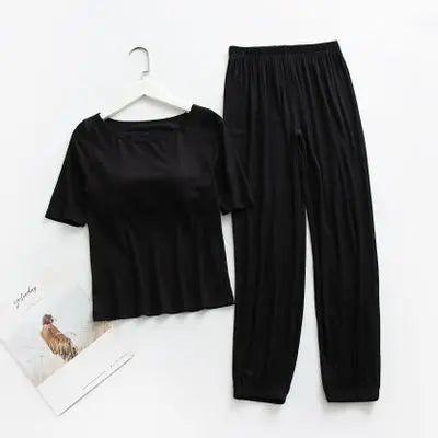 Casual Thread Modal Women's Sleepwear Home Suit Chest Pad Pajamas Set Half Sleeve Lantern Pant Two piece Cotton Pyjamas Women