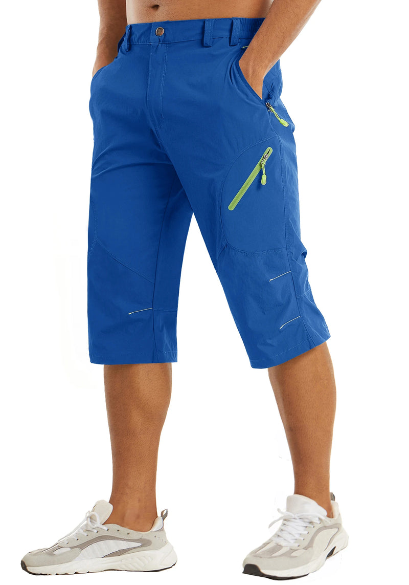 TACVASEN Below Knee Length Summer Waterproof Shorts Mens Quick Drying 3/4 Capri Pants Hiking Walking Sports Outdoor Nylon Shorts