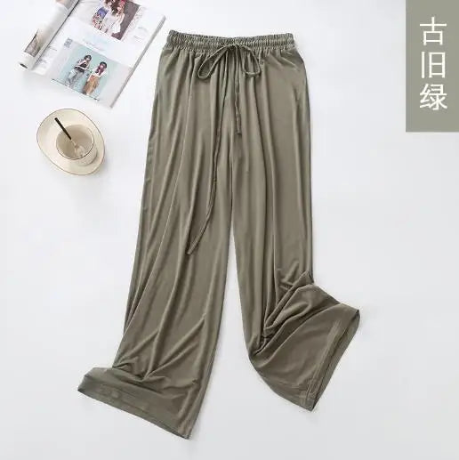Wide leg pants women's high waist drape 2025 new modal loose traight casual pajamas pants ladies home pant sleep trousers