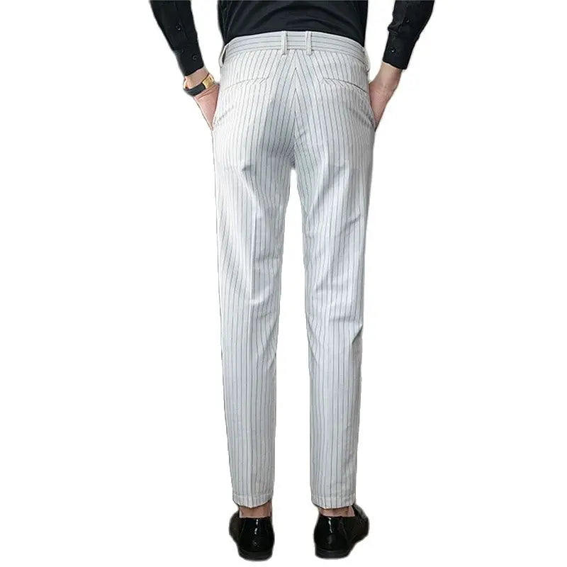 Men's White Vertical Stripes Suit Pants, Blue Black Trousers, Fashion Slim Pant Business Pantalones Hombre Autumn New Slacks