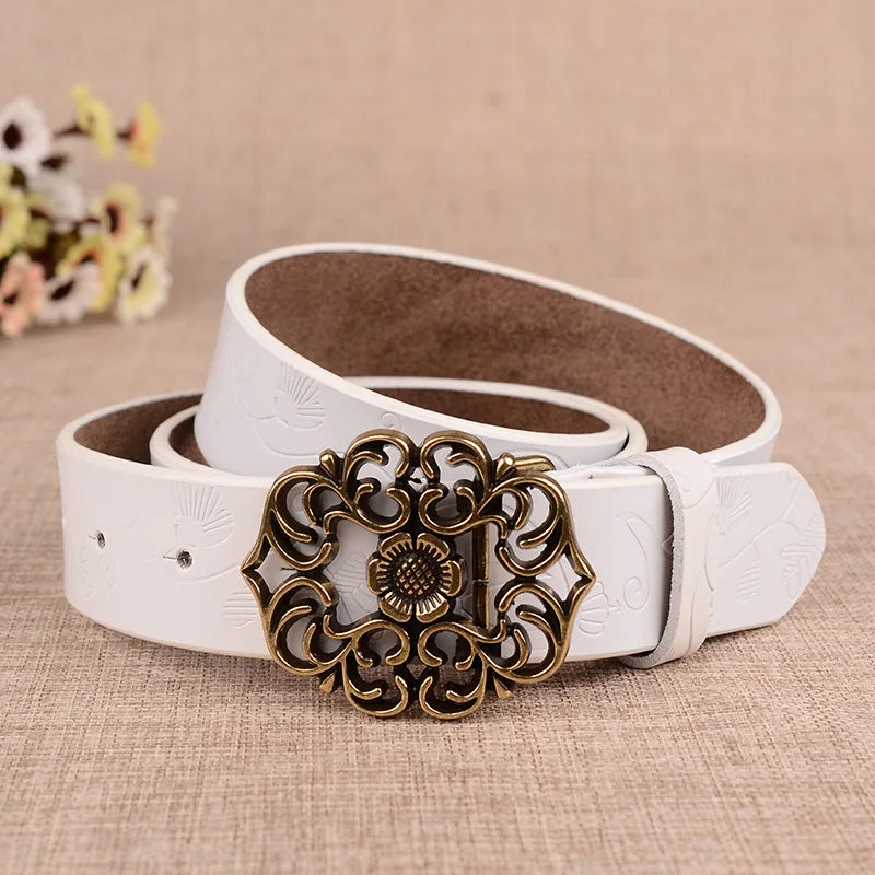 Sunflower Pattern Needle Buckle Belt Women Brown Fashion Business Women's Belts White Black Cinturon Red Yellow