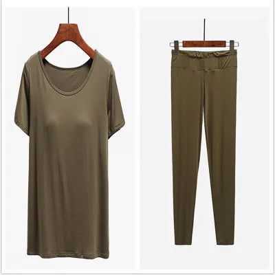 Modal cotton pijamas women chest pad short-sleeved trousers suit female pajamas sleepwear set tight elastic nightwear pyjama 3XL