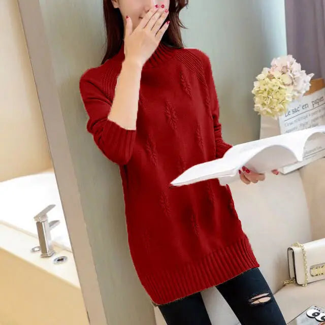 Fdfklak Korean Bottoming Shirt Women's Spring Autumn Half High Collar Knit Sweater Long-Sleeved Pullover Loose Tops Femme 2026