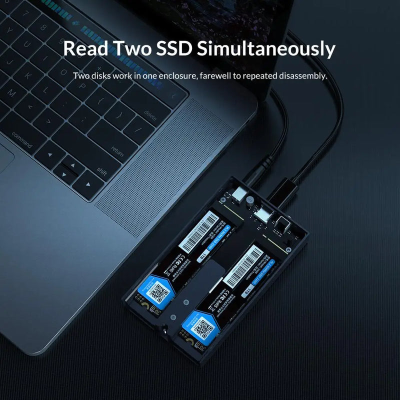 ORICO Dual Bay Aluminum M.2 NVME SSD Enclosure USB C 3.1 Gen2 10Gbps For M Key & M/B Key NVME PCIe SSD With 5V4A Power Adapter