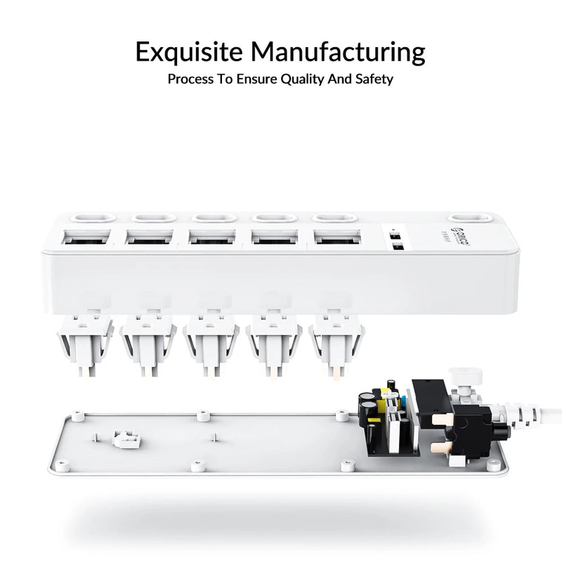 ORICO 5AC Outlets Power Strip US Plug 2 USB Charging Ports with Sub-control Switch Extension Corde Electrical Multiple Socket