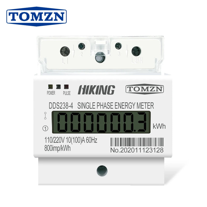 TOMZN 100A 110V 220V 50-60HZ LCD Single Phase 2 Wire 3 Wire Din-rail kWh Watt Hour Energy Meter for America