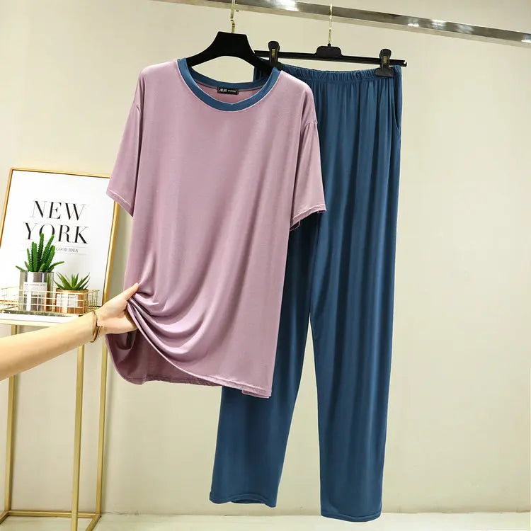 Pijamas De Mujer Plus Size Modal Pajamas Women New Short Sleeve Spring Summer Trousers Suit Soft Men's Sleepwear Set 4XL-6XL