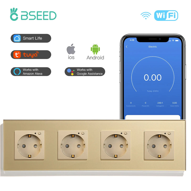 BSEED EU Electrical Wifi Smart Socket Wall Plug With Power Monitor Timing Function Tuya Alexa Smart Home Wireless Control 16A