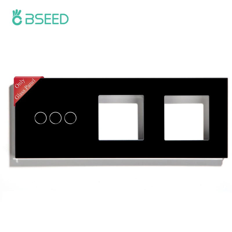BSEED Crystal Light Switch Panel With Double Wall Socket Frames 228mm Metal Base Included Gass Frame EU Standard