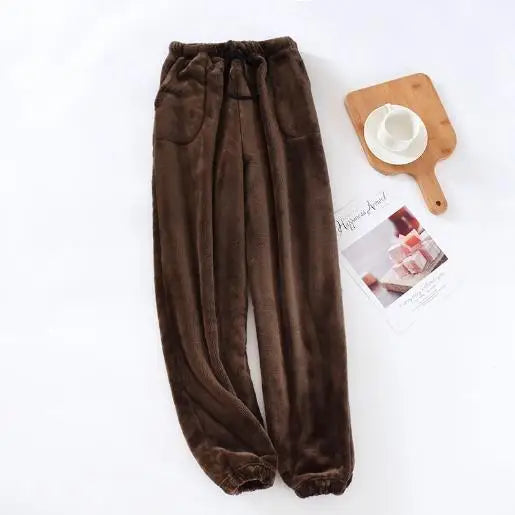 Fdfklak Warm Winter Pajamas Men Coral Fleece Thick Sleepwear Pant Casual Homewear Flannel Household Women's Wear Trousers L-3XL