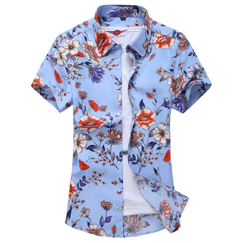 2026 Summer White Printed Short Sleeved Shirt for Men, Hawaii Rose Flower Shirts Hawaiian Vacation Camisa Chemise Big Size S-7xl