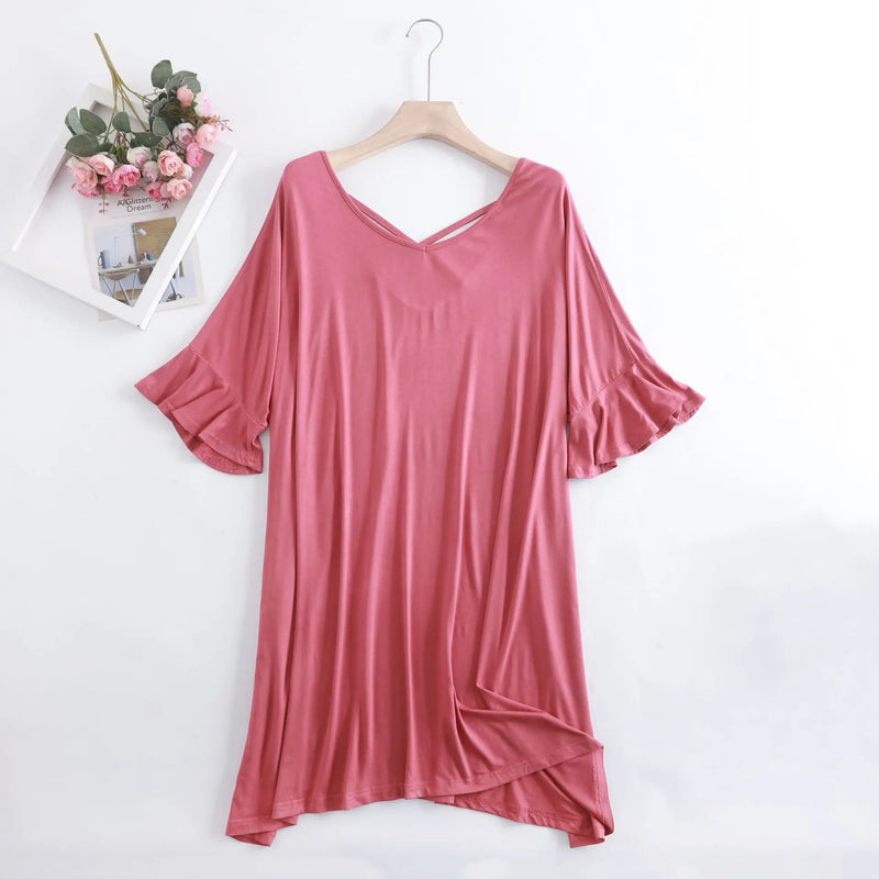 New Nightgowns Women Loose Modal Summer Dress Beautiful Back Flared Sleeves Sexy Nightshirt Large Size Ladie's Nightdress