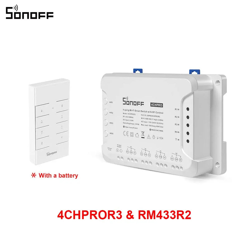 SONOFF 4CHPROR3 4 Gang 433Mhz RF Smart Switch Interlock Self-Locking Inching Modes Remote Control via eWeLink APP Alexa IFTTT