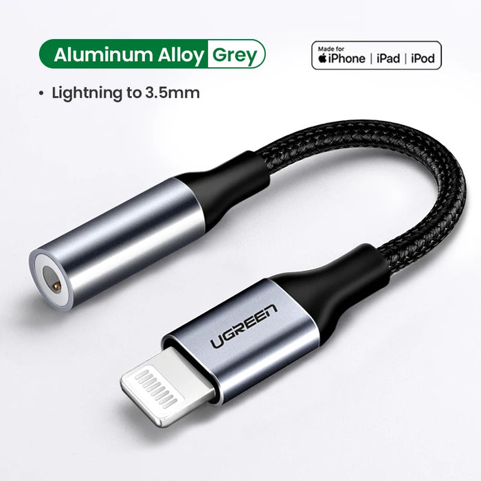 Ugreen MFi Lightning to 3.5mm Jack Headphones Adapter 3.5 AUX Cable Converter for iPhone 12 SE 11 11 Pro Max X XR iPhone 7 8 8P Aluminum Grey CHINA