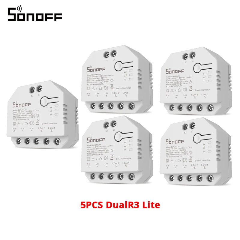 SONOFF DUALR3 Lite Dual Relay Module DIY MINI Smart WiFi Switch 1-5PCS 2-Way Control Timing via eWeLink Alexa Google Smart Home