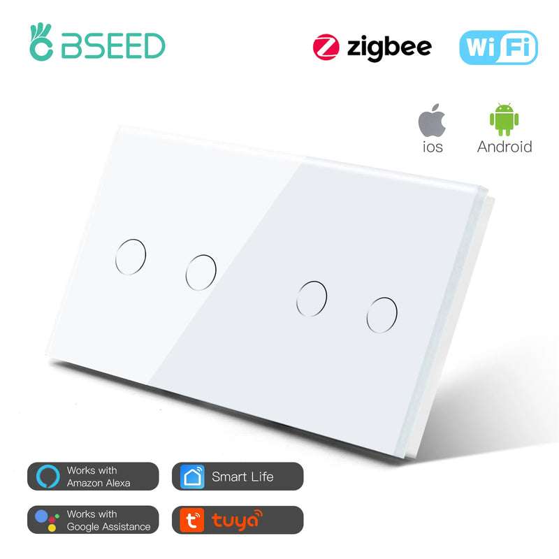 BSEED Zigbee Light Switches Double Smart Switch Touch Sensor Switch No Neutral Tuya Smart Life Alexa Control Home Improvement