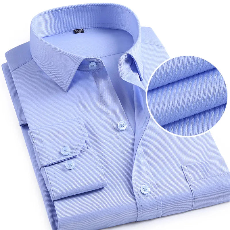 Pink Twill Long Sleeve Shirt, Men Single Breasted Lapel Shirts, Business Office Men Blue Purple White Camisa/Chemise M-9XL