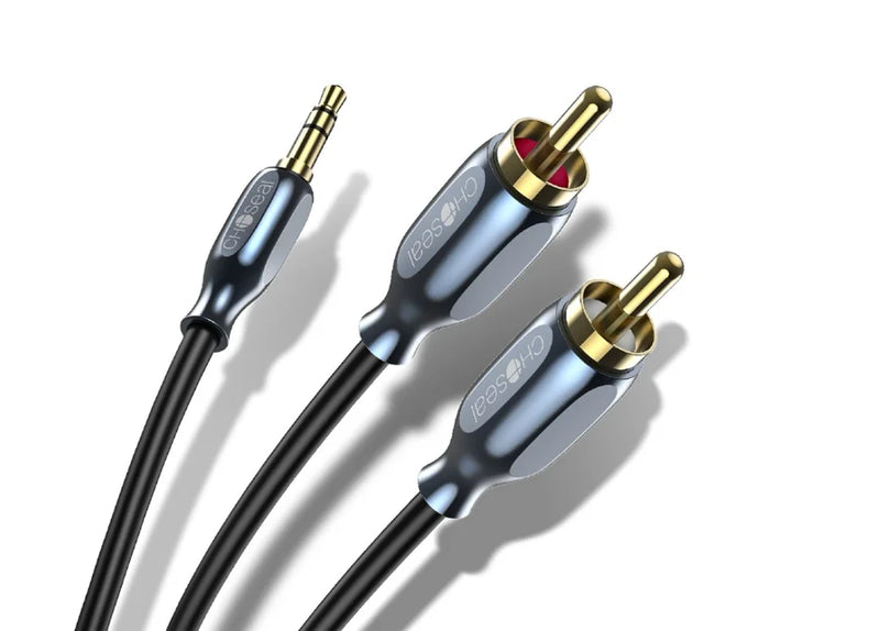 ខ្សែ Choseal RCA ខ្សែអាដាប់ទ័រ RCA AUX ទំហំ 3.5 ម.ម, ខ្សែអូឌីយ៉ូស្តេរ៉េអូ Y Splitter រចនាឡើងសម្រាប់ភ្ជាប់ចុះក្រោម និងស្រោបដោយមាសពីរស្រទាប់