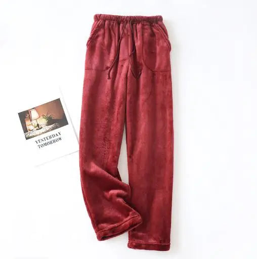 Pajamas Women Pants Casual Flannel Thicken Sleepwear Velvet Warm Winter Pijamas Polka Dot Loose Large Size Trousers Outer Wear