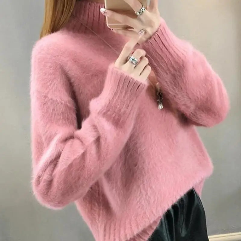 Fdfklak Non-Shedding Mink Pull Sweater Women's Bottoming Shirt 2025 New Spring Autumn Winter Thick Warm Loose Pullover Tops