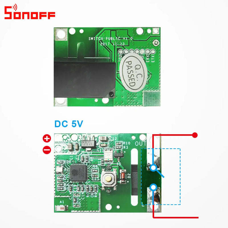 3/5/10PCS SONOFF RE5V1C 5V DC Dry Contact  Inching/Selflock Module Switch Work via eWelink APP Support Alexa Google Home IFTTT