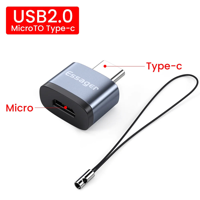 ឧបករណ៍ភ្ជាប់ OTG Essager USB Type C Type-C USB-C Male ទៅ USB 3.0 Female Converter សម្រាប់ Macbook Xiaomi Mi Samsung USBC OTG Connector