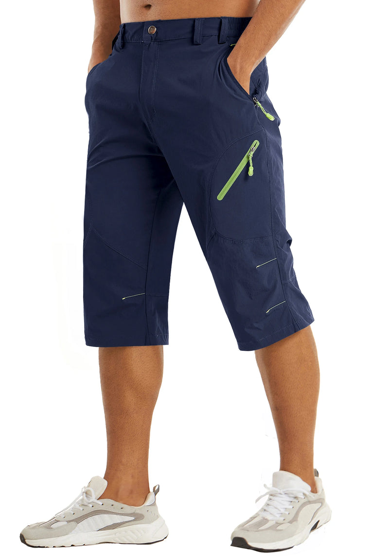 TACVASEN Below Knee Length Summer Waterproof Shorts Mens Quick Drying 3/4 Capri Pants Hiking Walking Sports Outdoor Nylon Shorts