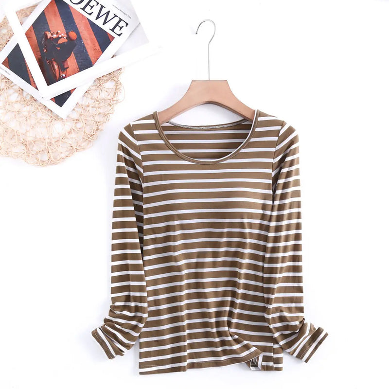 Fdfklak Casual Bra Padded Women Sleep Tops Large Size Modal Cotton Sleepwear Pajamas One Piece Long Sleeve Ladie's Base Shirt