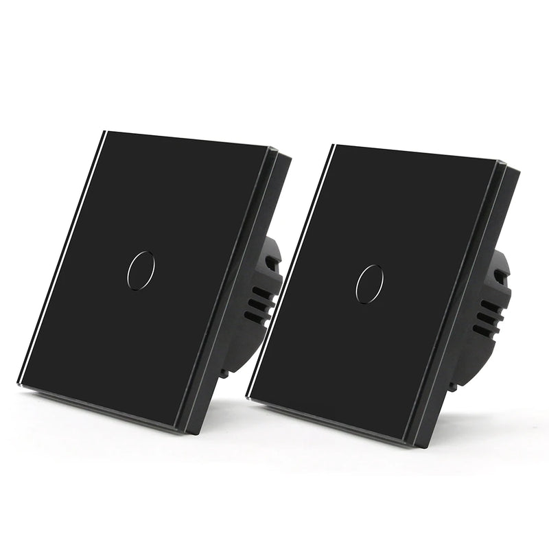 Bseed 2Packs Touch Light Switch 1Gang 2Way Wall Power Switches Light Switches For Stairs Glass Panel Blue Backlight 240V