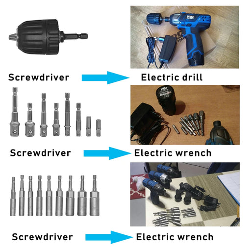 PROSTORMER Screwdriver Adapter Drill-Chuck Wrench Socket 1/4'' Shank to 3/8'' Hex Shank Drill Quick Change Screwdriver Converter