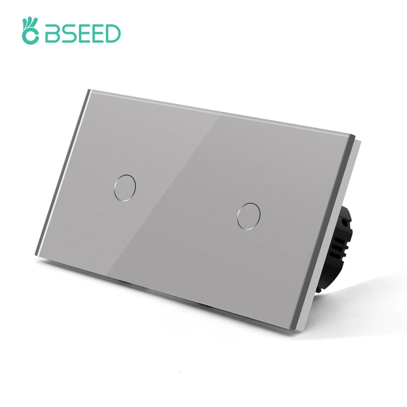 BSEED Double Light Switches Touch Sensor Wall Switch Glass 2Gang 1Way Switches Dark Blacklight White Black Golden 300W/Gang