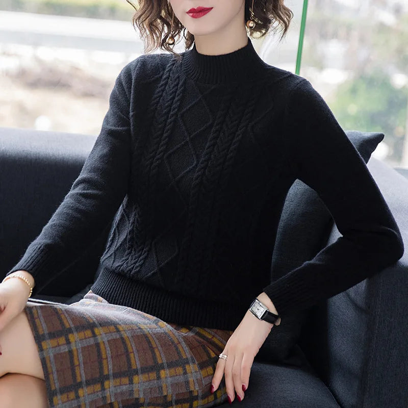 Fdfklak Autumn Winter New Pullover Sweater Women Loose Korean 2026 Mock Neck Thick Knit Top Female Spring Sweaters Jersey Mujer