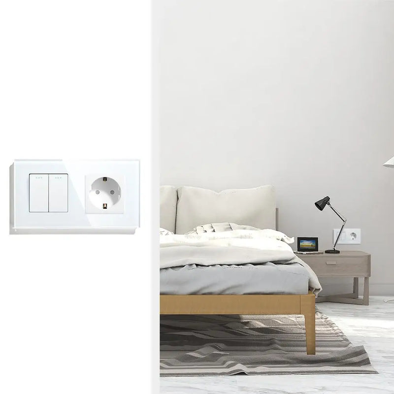 BSEED Mechanical Light Switch Wall Socket Glass Frame 1/2/3Gang 2Way Wall Switch Power Outlet Button Switches Wall Socket