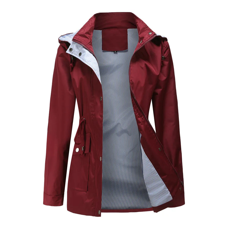 Purple Hooded Jacket for Spring 2026 Women's Office Fashion Women Outerwear Hat with Removable Waist Drawstring Water Proof