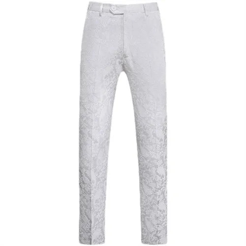 2026 New Men's White Rose Pattern Suit Pants, Business Office Trousers, Wedding Party Men Dress Pants Blue Pantalones Hombre