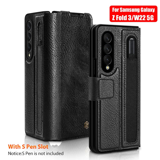 For Samsung Galaxy Z Fold 3 Case For Z Fold 4 For Z Fold 5 NILLKIN Aoge Full Luxury Leather Kickstand Case With S-Pen Pocket black