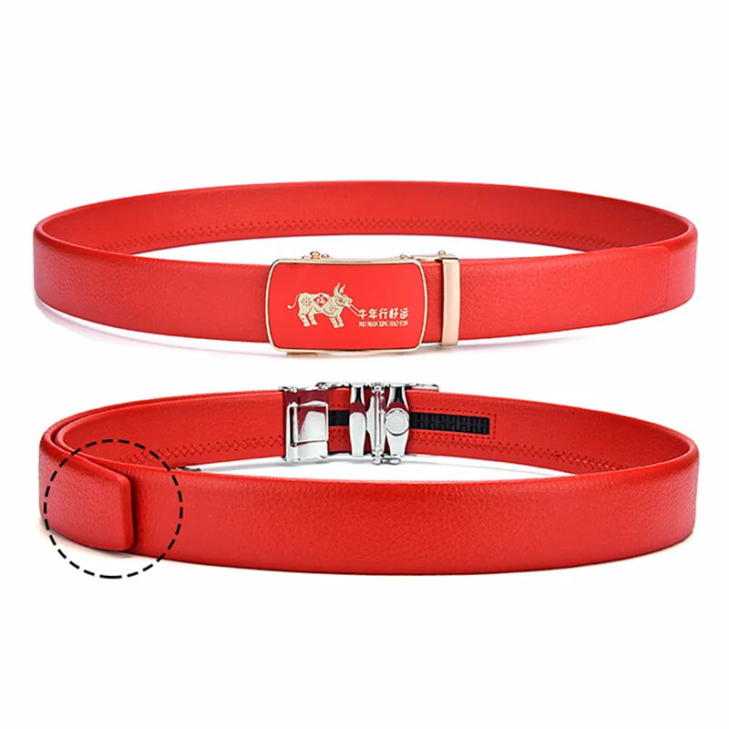 Red Automatic Buckle Belt for Both Men and Women Fashion Hot Seller Belts 100cm - 120cm 130cm Man Cinturon