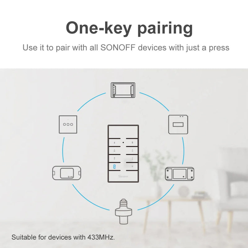 SONOFF RM433 433MHz RF Remote 8 Button One Key Pairing Works with 433Mhz Sonoff Smart Home Switches TXUS 4CHPROR3 via eWeLink
