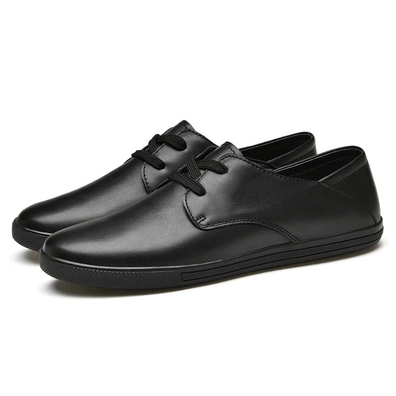 Spring Autumn Men Lace-Up Fashion Leather Casual Shoes Flats Flat Shoes White Black Solid Hot Sale Dropshipping