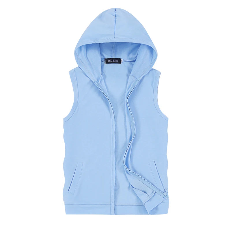 2026 New Men's Sleeveless Hooded Jacket, Zipper Control White Blue Grey This Coat Is Perfect for Spring Summer Fall 5xl