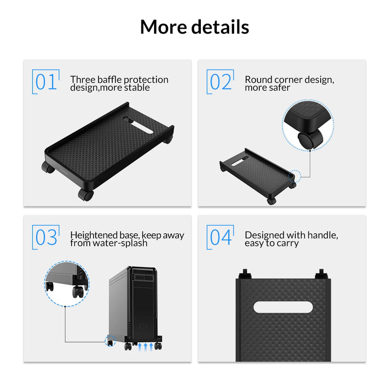 ORICO Computer Tower Stand Mobile CPU Holder Desktop ATX-Case with 2 Locking Wheels and 2 Caster Wheels for Gaming PC Case