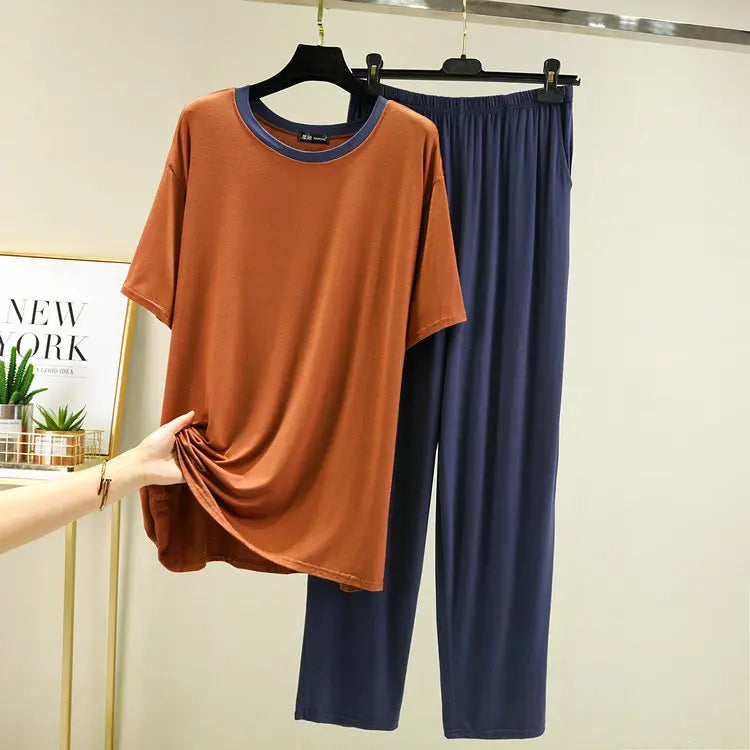 Pijamas De Mujer Plus Size Modal Pajamas Women New Short Sleeve Spring Summer Trousers Suit Soft Men's Sleepwear Set 4XL-6XL