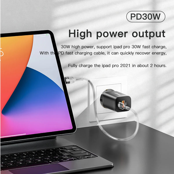 ឆ្នាំងសាក Essager USB Type C លឿន 30W QC PD 3.0 អាដាប់ទ័រចល័តពីររន្ធសម្រាប់ iPhone 16 15 14 iPad Xiaomi ឆ្នាំងសាកជញ្ជាំងលឿន