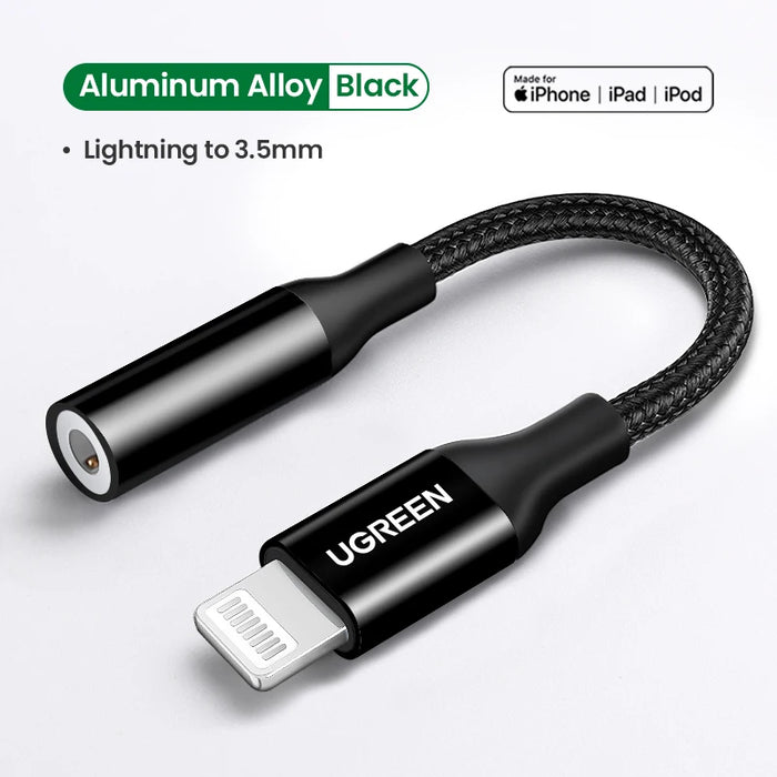 Ugreen MFi Lightning to 3.5mm Jack Headphones Adapter 3.5 AUX Cable Converter for iPhone 12 SE 11 11 Pro Max X XR iPhone 7 8 8P Aluminum Black CHINA